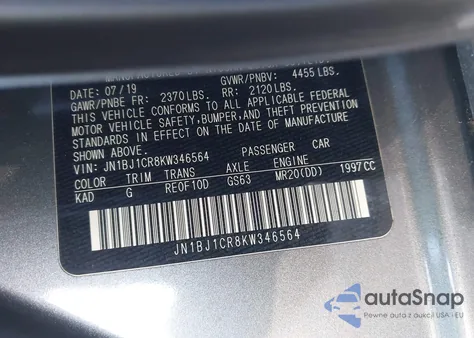 2019 Nissan Rogue Sport Sv из США, поврежденный, VIN JN1BJ1CR8KW346564